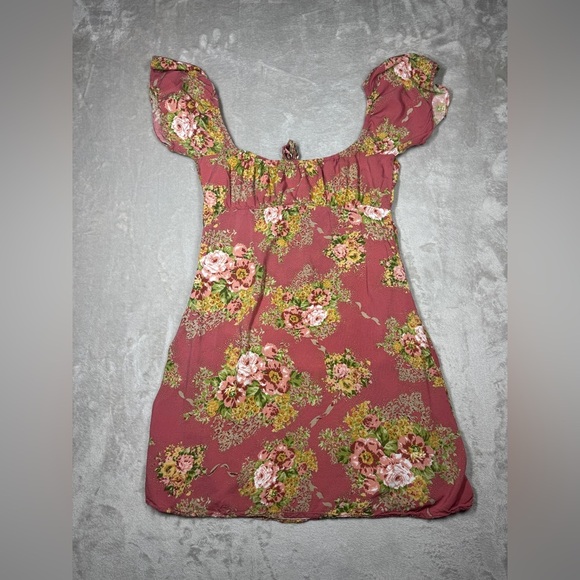 Auguste the Label Bonnie Beachside Floral Peach Pink Yellow Green Mini Dress 4 - Picture 14 of 16